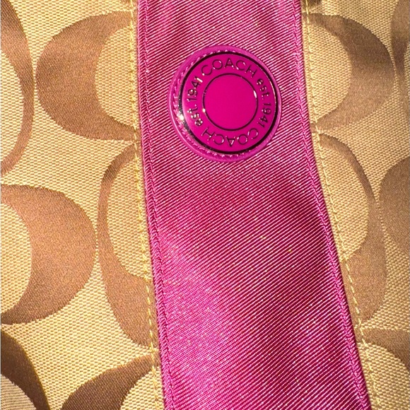 Coach Khaki and Fuchsia Shoulder Bag with Signature Monogram - Picture 2 of 5